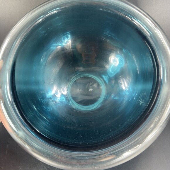 Hollow Cyan Blue Crystal Vacuum Formed Double Wall Glass Bowl Dish Centerpiece - Picture 5 of 16